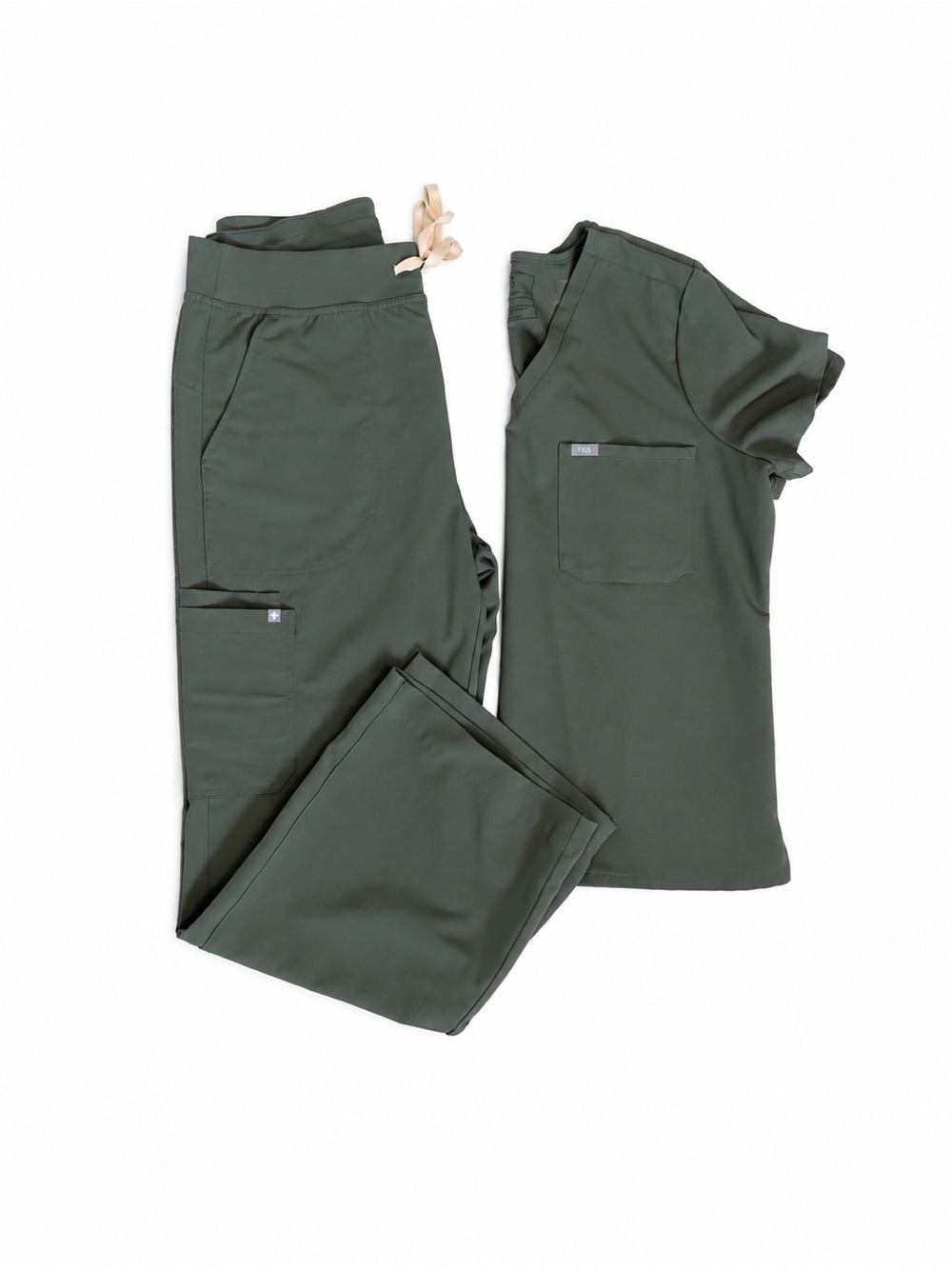 Figs Olive Wide-Leg Scrub Set with Drawstring